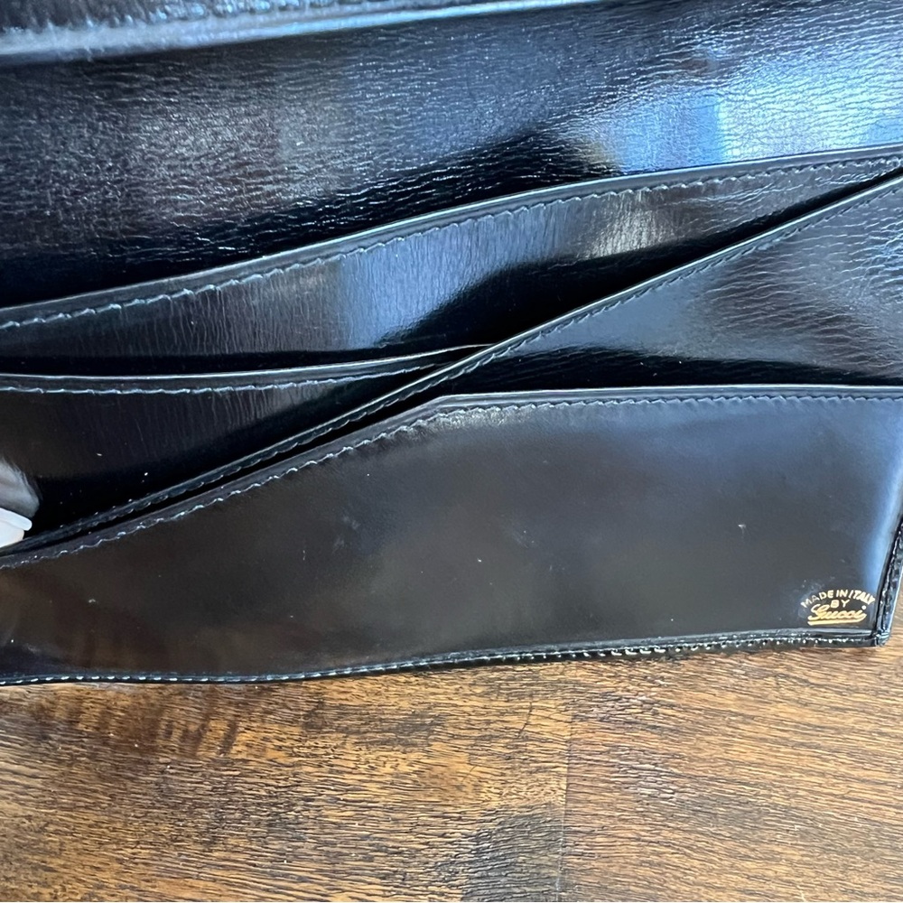 Gucci Tri Fold Web Detail Horsebit Black Patent Leather Vintage Wallet - Picture 11 of 17